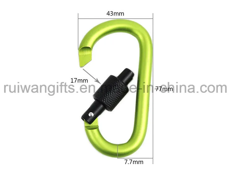 80mm D Shape Aluminum Carabiner with Screw Lock for Keychain