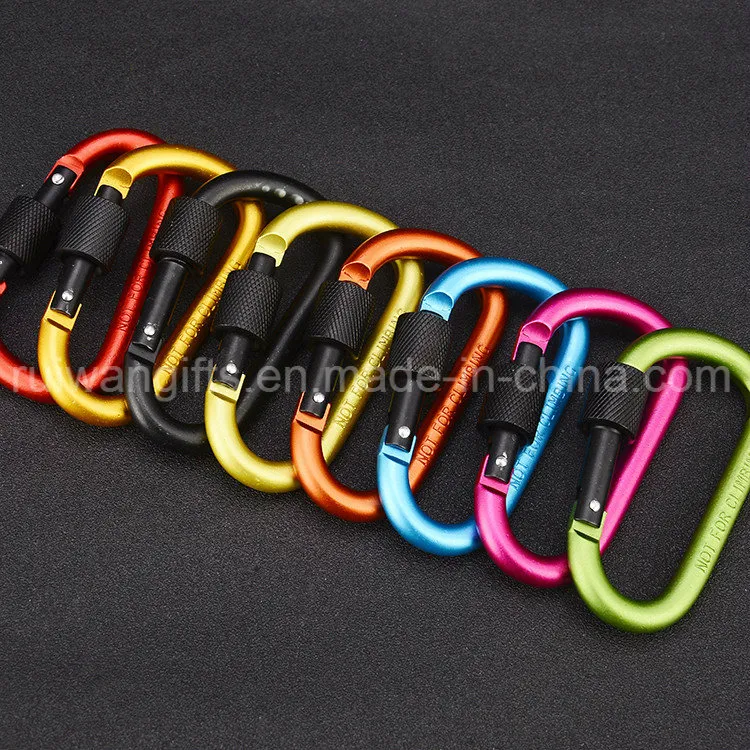80mm D Shape Aluminum Carabiner with Screw Lock for Keychain