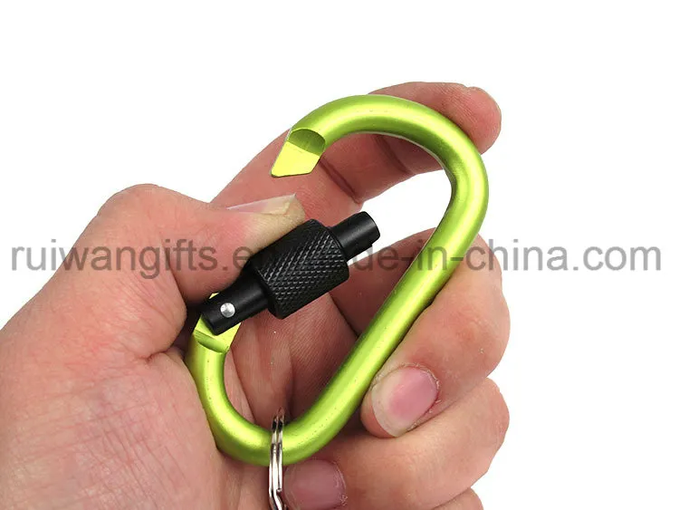 80mm D Shape Aluminum Carabiner with Screw Lock for Keychain
