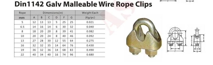 Adjustable Malleable Wire Rope DIN1142 Clips Assembed for Stainless Steel Wire Rope