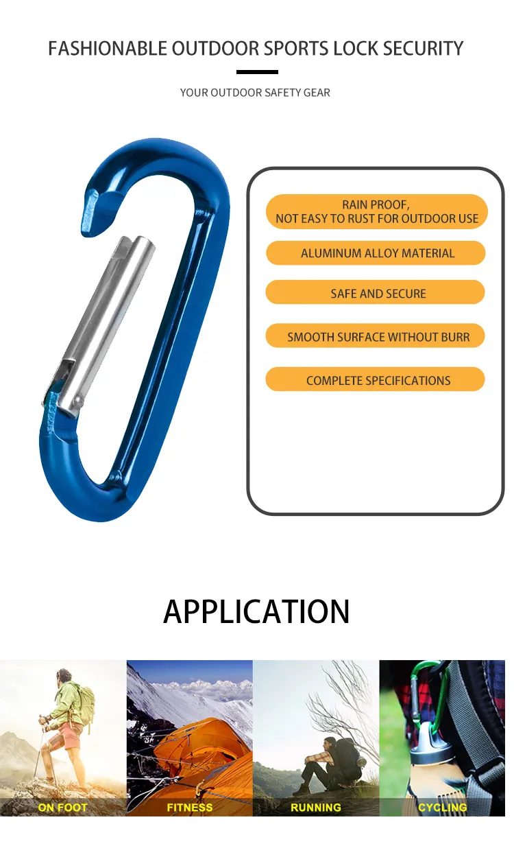 Customized D Shape Flat Wire Aluminium Alloy Carabiner Metal Carabiner for Promotion