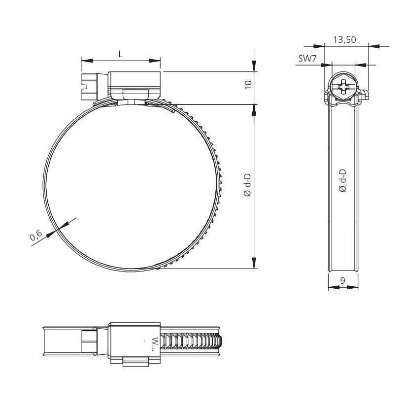 DIN 3017 Mixed Stainless Steel Metal Adjustable High Pressure Germany Type Hose Clamp