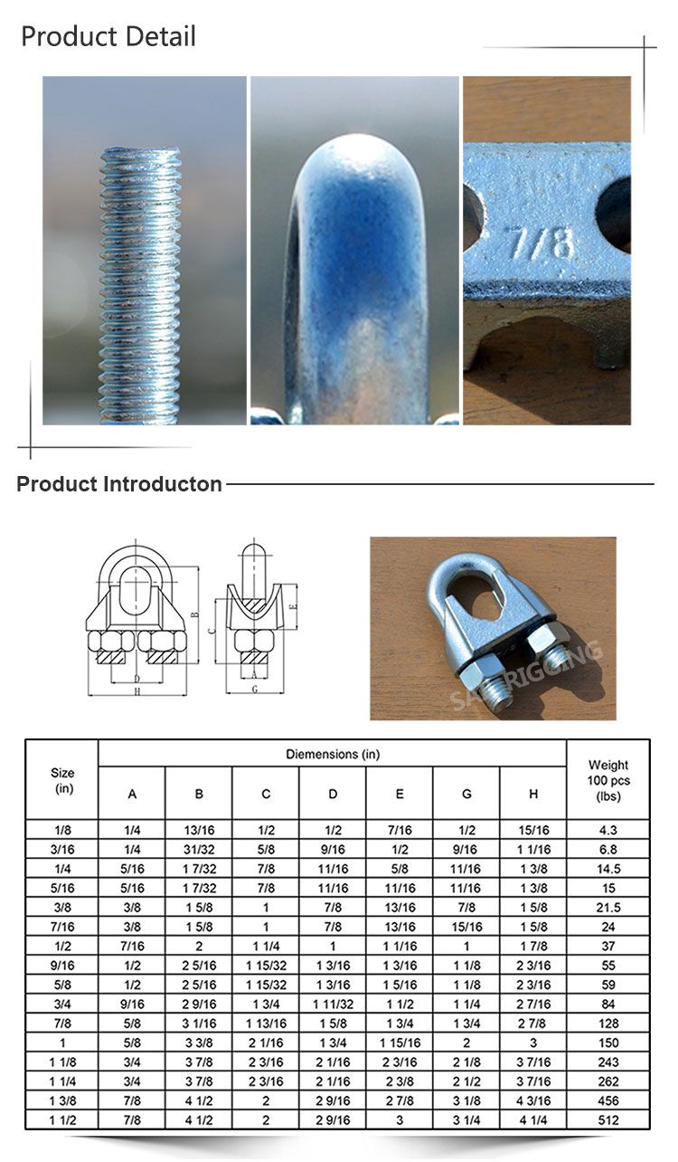 Malleable Steel Casting Us Type Wire Rope Clamp