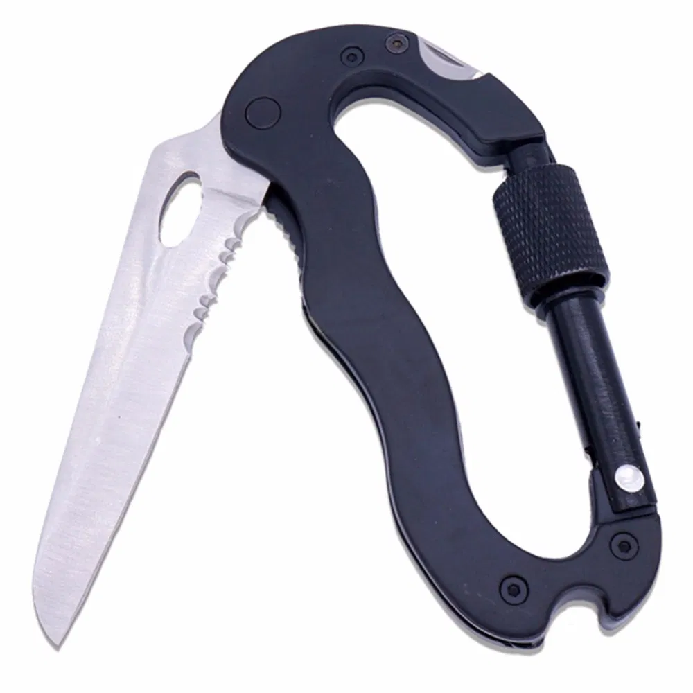 Outdoor Camping Multifunctional Quick-Hanging Safety Carabiner, Folding Knife, Keychain, Screwdriver, Bottle Opener, Carabiner Knife