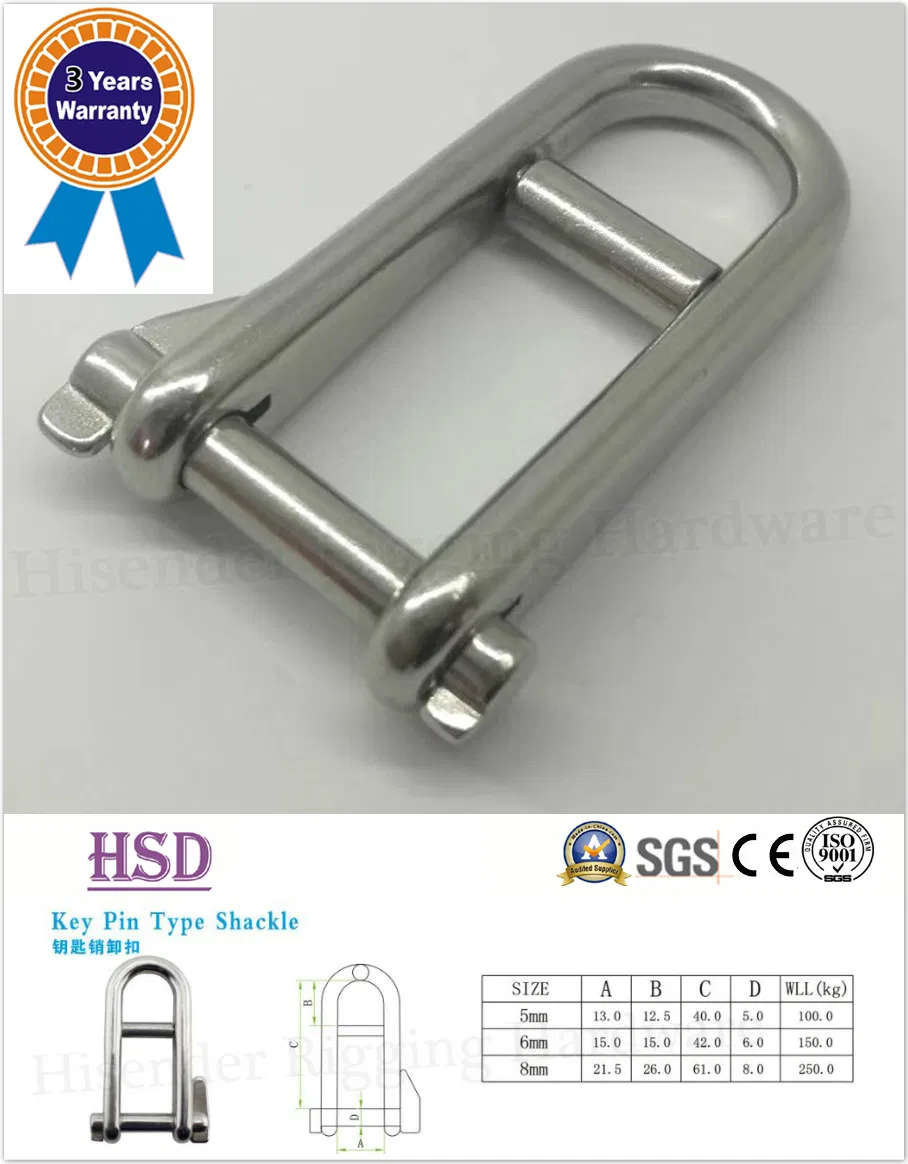 Rigging Hardware Stainlesss Steel304/316 Key Pin Shackle for Lifting