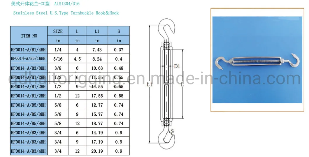 Stainless Steel Turnbuckles to U. S. Federal Specification (FF-T-791b) with Marine Hardware
