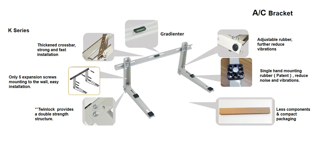 Topbull DB-2K Stainless Steel #304 Wall Bracket Adjustable Crossbar Air Conditioner Support Wall Mounting Outdoor AC Bracket