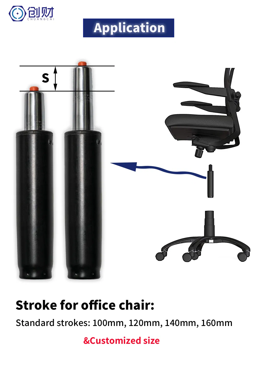 TUV Black Gas Lift/Gas Cylinder/Gas Spring with Different Taper for Office Chair